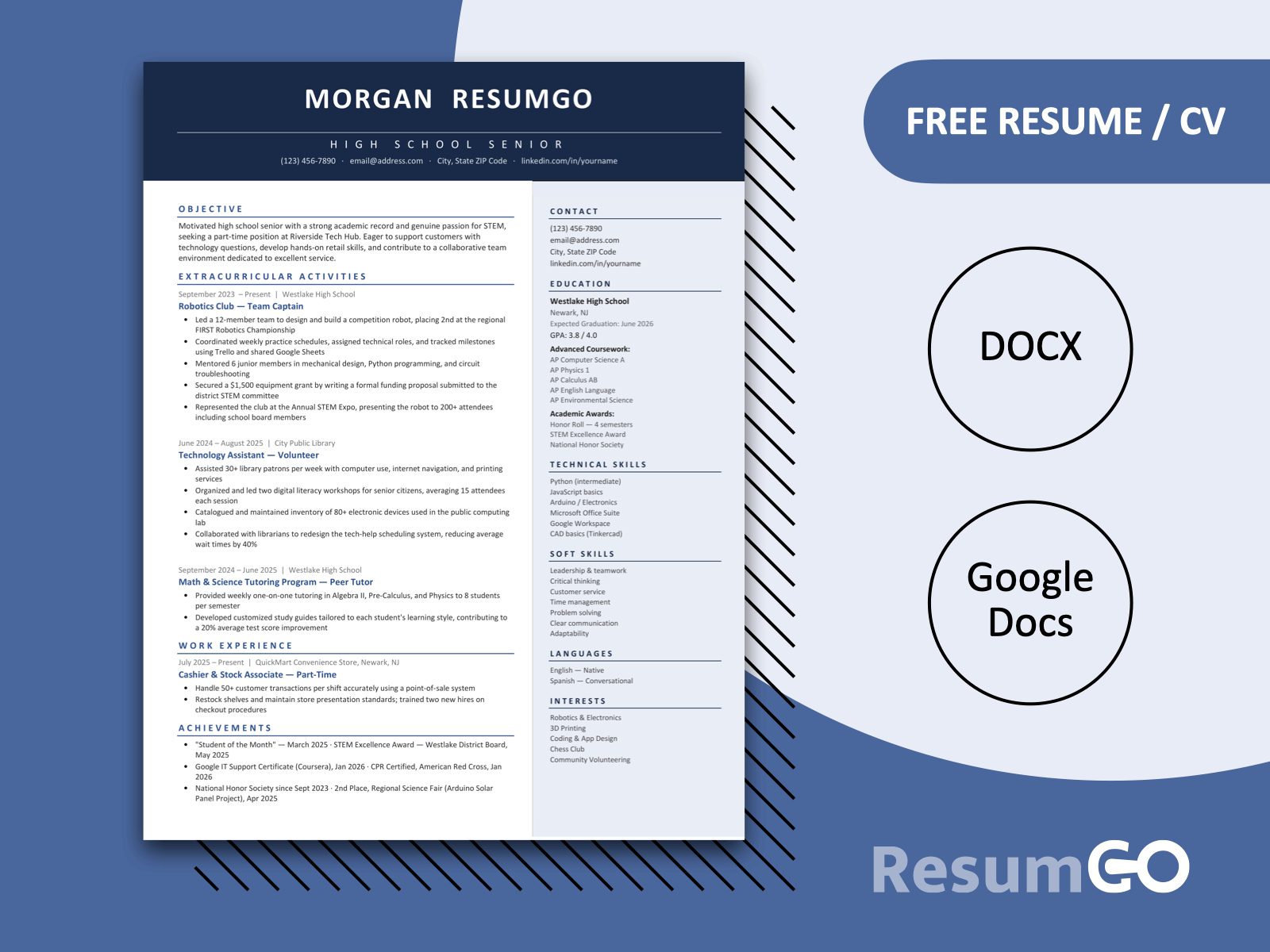 Admont Clean Modern Resume Template in blue with a bold header, right sidebar, and clean two-column layout.