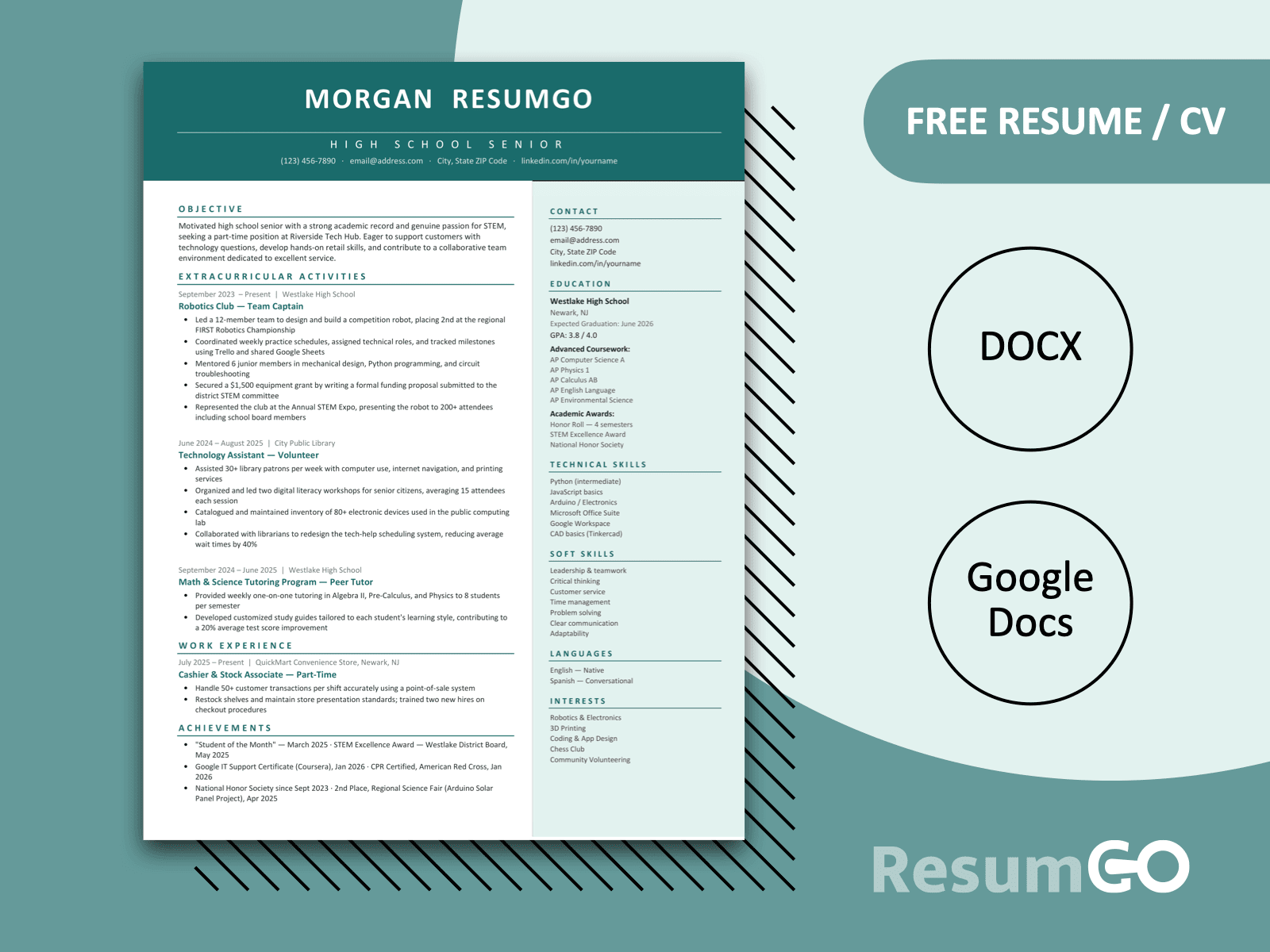 Admont Clean Modern Resume Template in green with a bold header, right sidebar, and clean two-column layout.