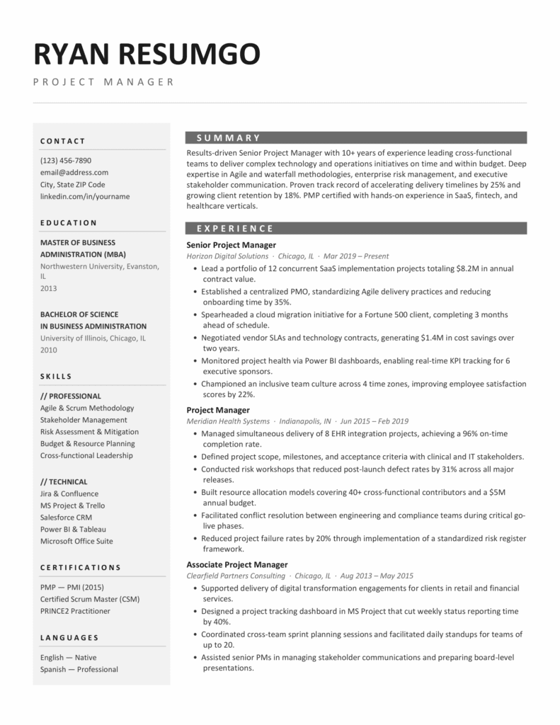Bodleian ATS sidebar resume preview showing a black and white two-column professional layout
