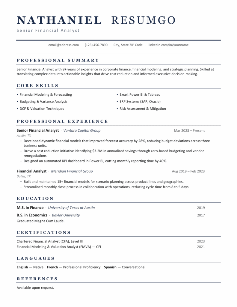 Iwaki Professional ATS resume preview with clean black headings, skills table, and ATS-ready layout