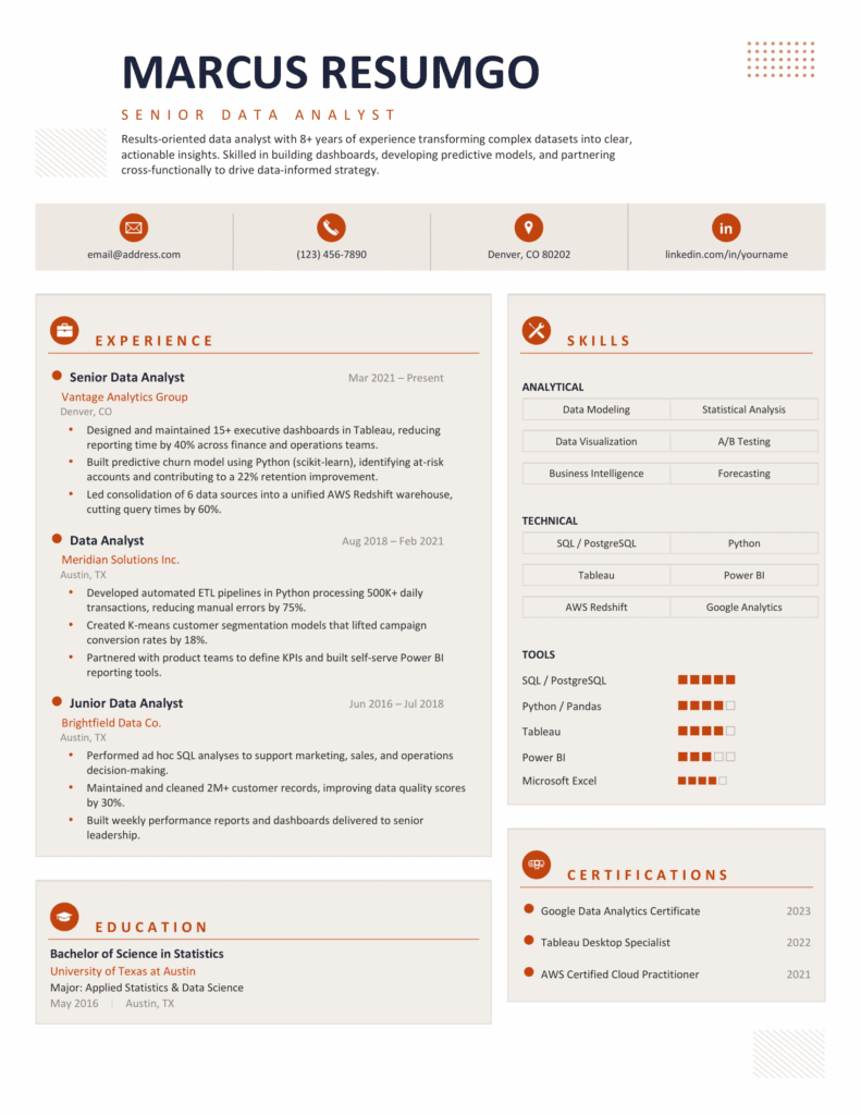 Morgan Brown Accent Resume Template Preview Preview of the Morgan Brown Accent Resume Template with two columns, icons, and dotted skills