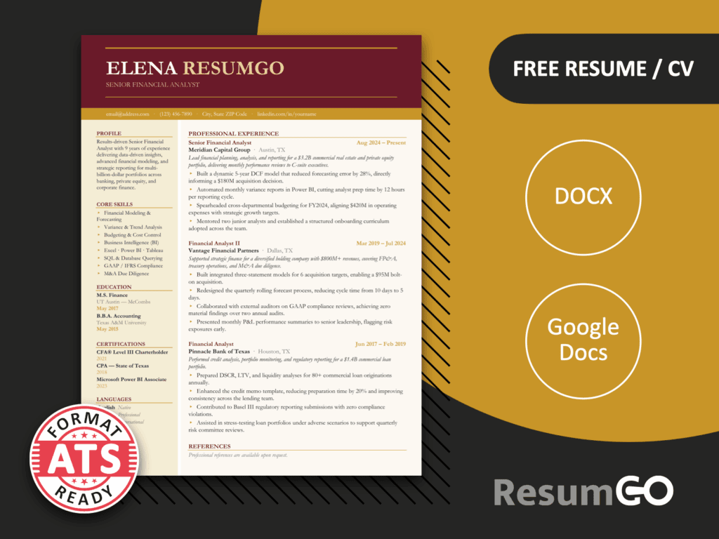 Oodi refined brown resume template with gold accents, sidebar layout, and elegant professional design