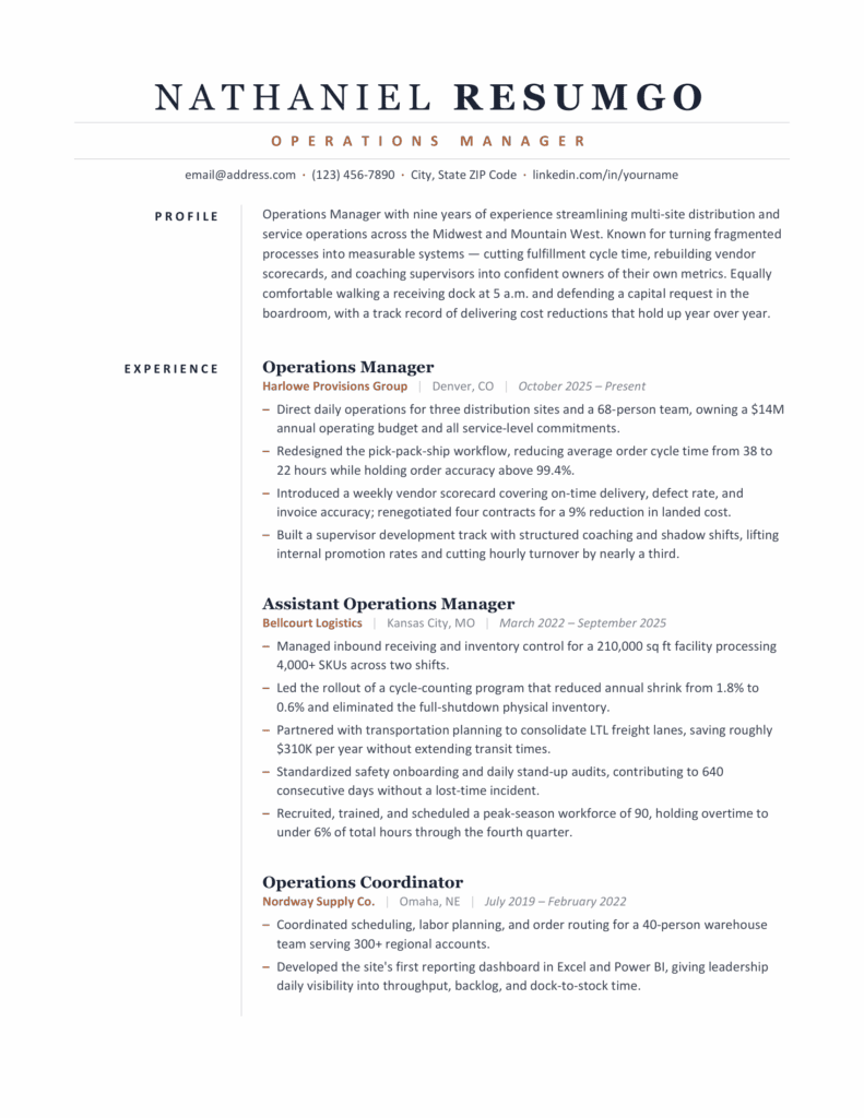 York Elegant ATS Resume Template First Page Preview First page preview of the York Elegant ATS Resume Template featuring a clean, ATS-friendly professional resume layout with brown accents