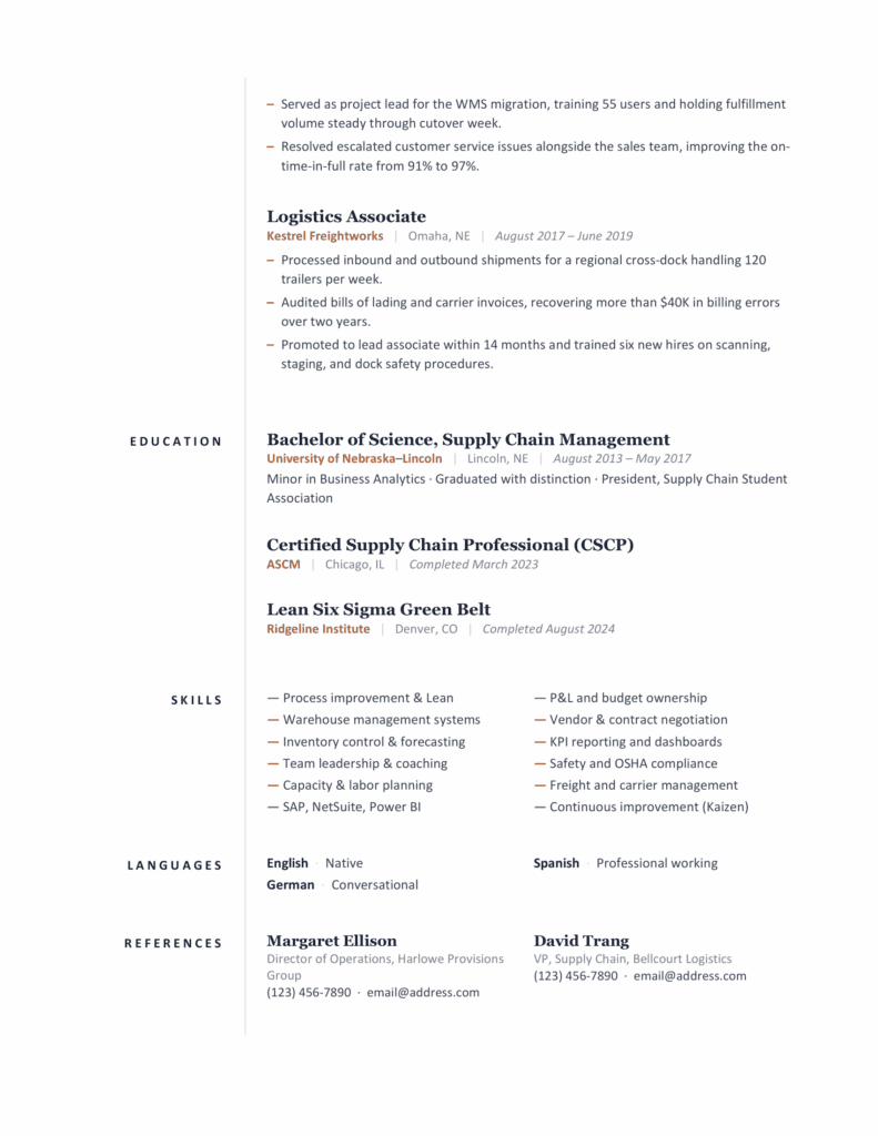 York Elegant ATS Resume Template Second Page Preview Second page preview of the York Elegant ATS Resume Template showcasing the clean ATS-friendly two-page professional resume design