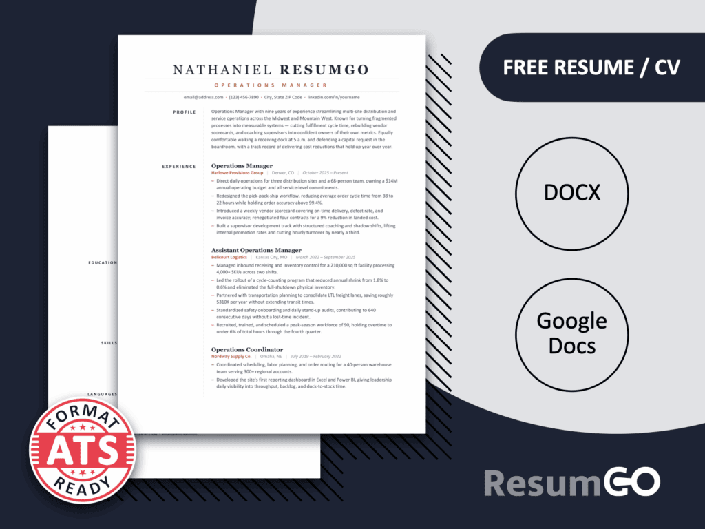 York Elegant ATS resume template with refined typography, elegant brown accents, and a clean two-page professional layout