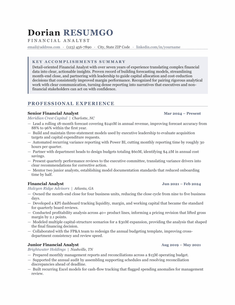 Djerba Balanced Structured Resume Template Preview Djerba structured resume template preview showing a clean professional layout with Slate Blue accents and Georgia font