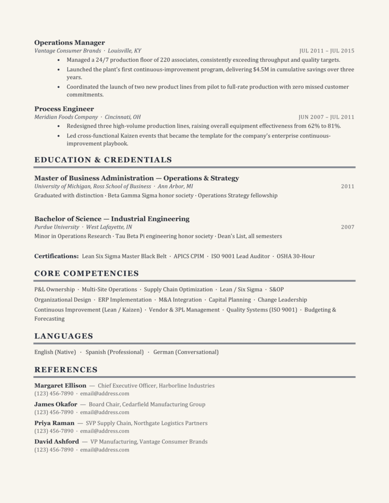 Elba Executive Navy Resume Template – Second Resume Preview Second preview of the Elba Executive Navy Resume Template showing its structured layout and classic navy design.
