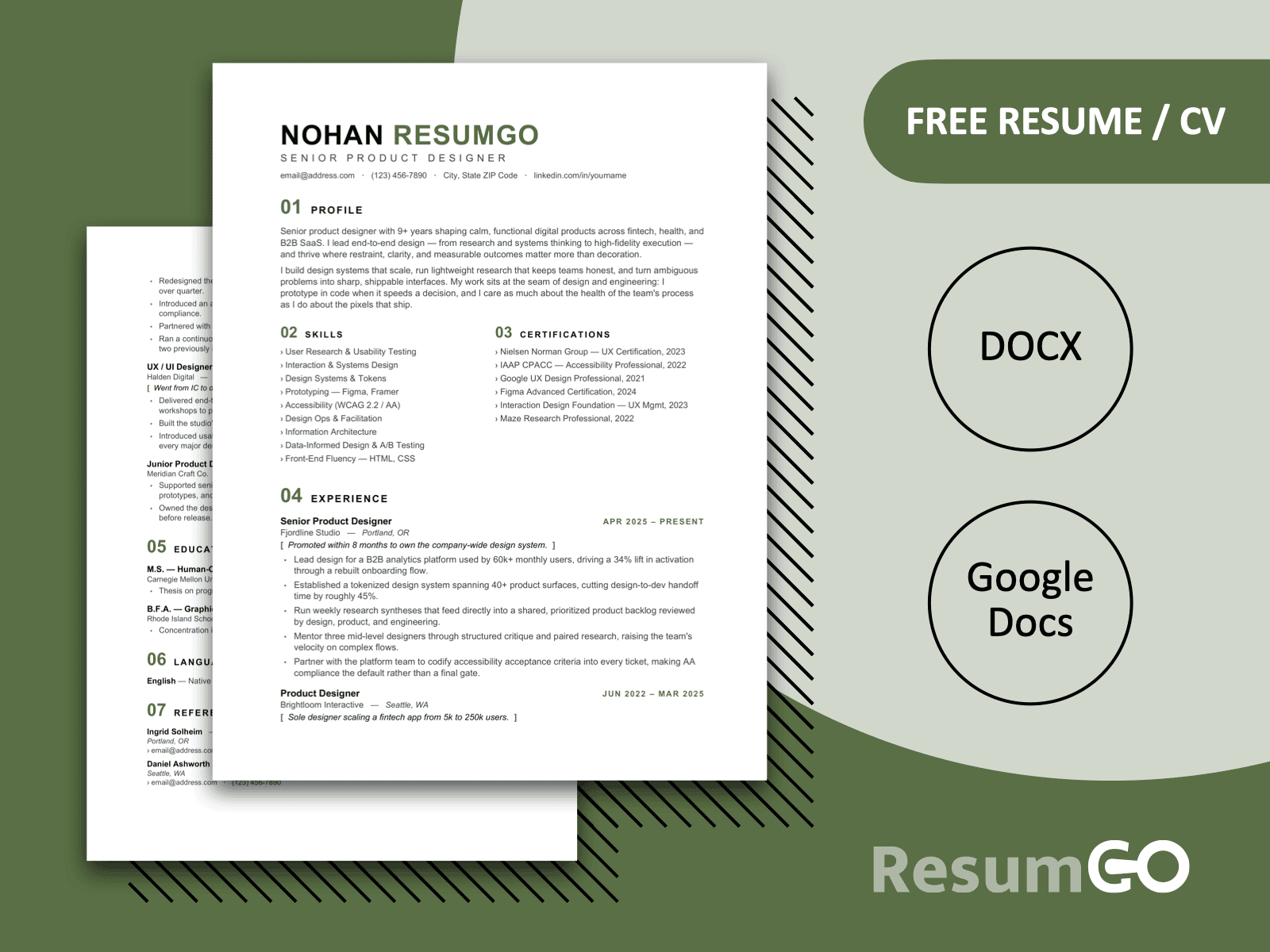 Nantucket sharp minimalist resume template for Word and Google Docs with clean green accents and a professional layout.