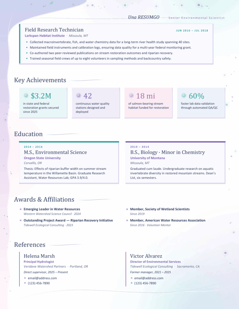 Ustica Creative Resume Template Word and Google Docs Preview Preview of the Ustica creative resume template for Word and Google Docs with flowing aurora colors and elegant layout.